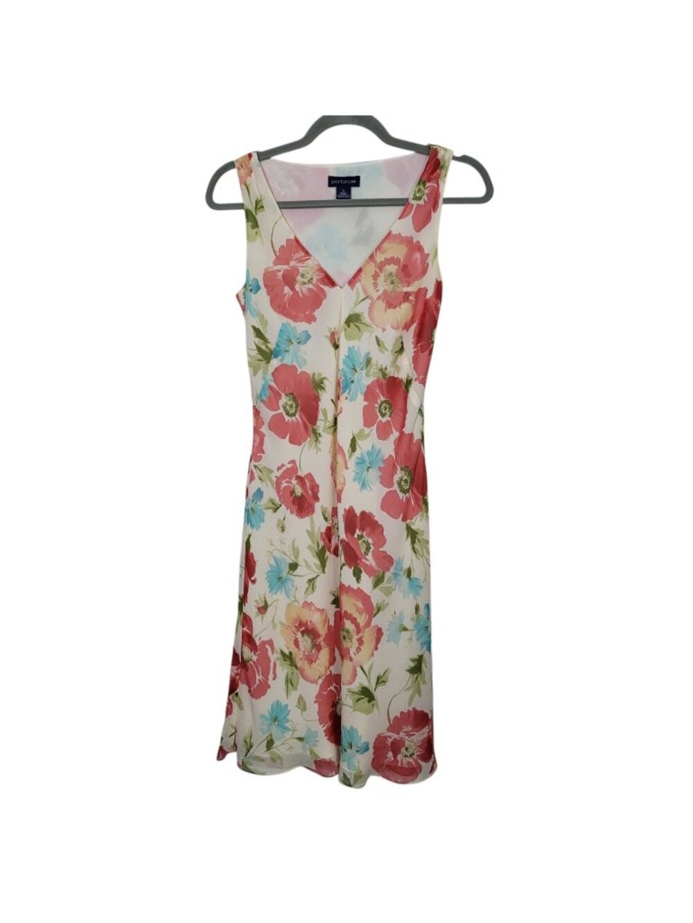 Vintage Ann Taylor Y2K Sleeveless Silk Midi Dress Watercolor Floral Print Sz 2